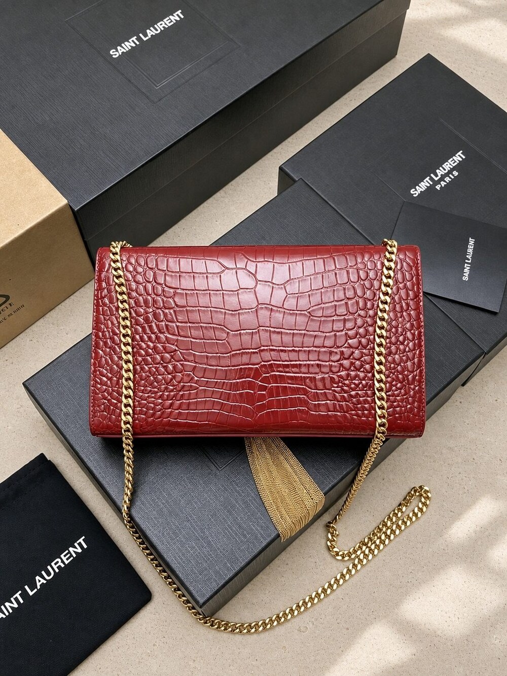 Yves Saint Laurent Red Calfskin Medium Kate Purse with Gold Tassel - Picture 5 of 8